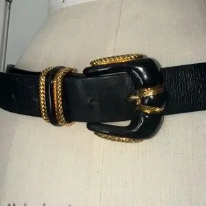St. John Black Leather Belt Gold Buckle Accent Size 12 High Waisted Fit St. John | Accessories | St John Black Leather Belt Gold  main image 2